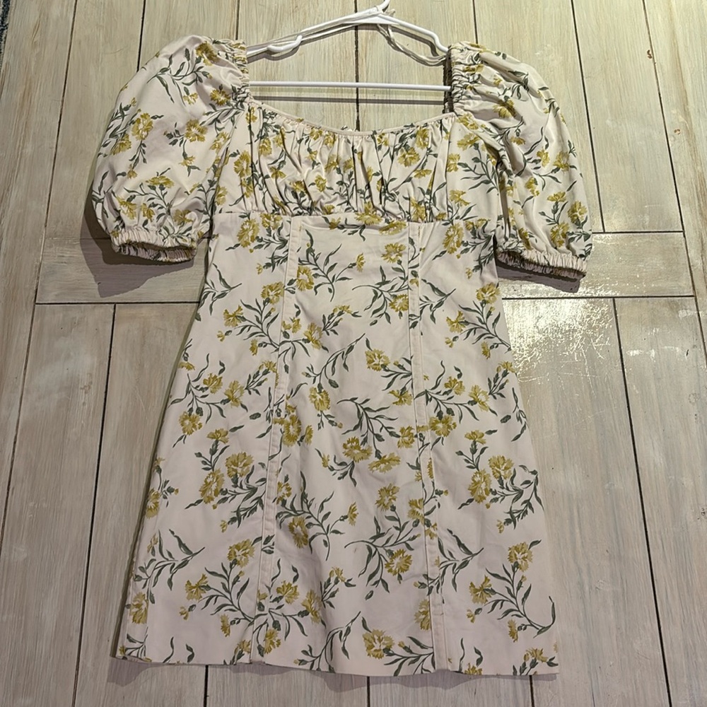 And & Other Stories Ivory Yellow Green Floral Dress Size 4